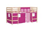 Vidaxl Letto A Soppalco Per Bambini Con Tende Rosa 90X200 Cm In Legno Di Pino Massiccio