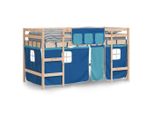 Vidaxl Letto A Soppalco Per Bambini Con Tende Blu 80X200 Cm In Legno Di Pino Massiccio