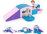 Costway Set Di Blocchi Da Arrampicata Da 6 Pezzi, Morbido Gioco Da Arrampicata Per Bambini, Colorato Set Da Gioco Per Arrampicarsi E Gattonare Con Tunnel Blu