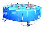 Bestway® Steel Pro Max™ Frame Pool Set Completo Con Pompa Filtro Ø 549 X 122 Cm, Grigio Chiaro, Rotondo