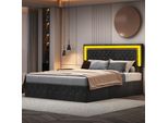Letto Imbottito Cdglobal Con Testata Regolabile In Altezza, Letto Matrimoniale Contenitore Con Illuminazione Led E Rete A Doghe, Velluto, 160X200Cm