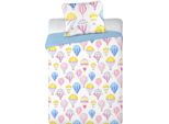 Biancheria Da Letto Per Bambini Reversibile Motivo Mongolfiere Colorate Piumone 100 X 135 + Cuscino 40 X 60 Cm 100% Cotone
