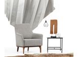 Poltrona Wing Chair Poltrona Cocktail Tessuto Soggiorno Grigio Design Moderno