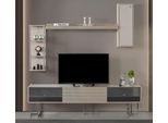 Parete Attrezzata Rtv Mobile Porta Tv Basso Legno Grigio Mensole Soggiorno
