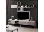 Credenza Rtv Scaffali Bassi Porta Tv Mobile Legno Grigio Parete Attrezzata