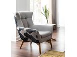 Poltrona Wing Chair Poltrona Cocktail Poltrona Design Moderno Seduta In Tessuto Grigio