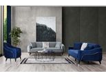 Set Di Divani 3+3+1 Posti A Sedere Design Divani Imbottiti Divani Legno Grigio Blu Velluto Nuovo