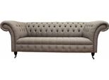 Divano Chesterfield Beige In Stile Classico Inglese Divano 3 Posti Imbottito 230Cm