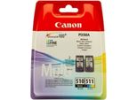 Canon PG-510 / CL-511 Confezione Multipla - 2 Pezzi - Nero, Colore (Ciano, Magenta, Giallo) - Originale - Cartuccia D'inchiostro - Per Pix