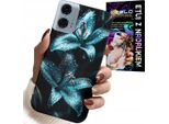 Custodia Per Motorola Moto G35 - Gigli Turchesi Fiori Custodia + Vetro