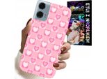 Custodia Per Motorola G24 / G04 - Cuori A Quadri Rosa Custodia + Pellicola Protettiva