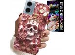 Custodia Per Motorola G24 / G04 - Modelli Femminili E Alla Moda, Teschio Tra I Fiori
