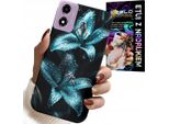 Custodia Per Motorola Moto E14 - Gigli Turchesi Fiori Custodia + Vetro