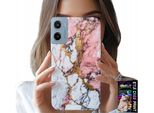 Custodia Per Motorola E15 / G05 - Rosa E Bianco Marmorizzato, Motivi In Pietra