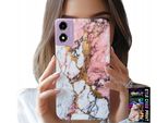Custodia Per Motorola Moto E14 - Rosa E Bianco Marmorizzato, Motivi In Pietra