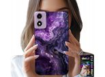 Custodia Per Motorola Moto E14 - Viola Marmorizzato Alla Moda Femminile + Vetro