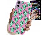 Custodia Per Motorola Moto E14 - Cactus, Cactus Su Sfondo Rosa + Pellicola Protettiva