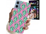 Custodia Per Motorola E15 / G05 - Cactus, Cactus Su Sfondo Rosa + Pellicola Protettiva