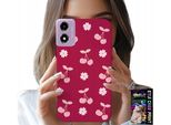 Custodia Per Motorola Moto E14 - Ciliegie Su Sfondo Bordeaux + Pellicola Protettiva