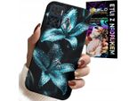 Custodia Per Motorola Moto E22 / E22I - Gigli Turchesi Fiori Custodia + Vetro
