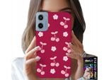 Custodia Per Motorola E15 / G05 - Ciliegie Su Sfondo Bordeaux + Pellicola Protettiva