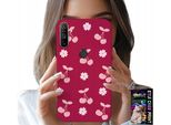Custodia Per Realme C3 - Ciliegie Su Sfondo Bordeaux + Pellicola Protettiva