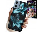 Custodia Per Motorola E15 / G05 - Gigli Turchesi Fiori Custodia + Pellicola Protettiva