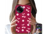 Custodia Per Realme C67 4G - Ciliegie Su Sfondo Bordeaux + Pellicola Protettiva