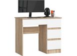 Scrivania A-7 Con 4 Cassetti In Rovere Sonoma E Bianco Per Casa E Ufficio