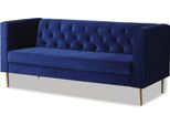 Divano In Velluto "Bruce"" - 196 X 76 X 82 Cm - 3 Posti - Blu Scuro"