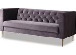 Divano In Velluto "Bruce"" - 196 X 76 X 82 Cm - 3 Posti - Grigio"