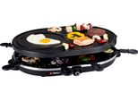 Alpina Grill Elettrico Da Tavolo 1200W - Raclette 8 Persone A 2 Strati - Con 8 Teglie E 8 Spatole - Rivestimento Antiaderente - Teglie 3 In 1, Teglia E Griglia In Pietra - Nero