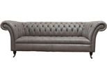 Divano Chesterfield Grigio In Stile Classico Inglese Divano 3 Posti Imbottito 230Cm