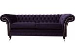 Divano Chesterfield Stile Classico Inglese Divano 3 Posti Imbottito Viola 230Cm