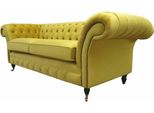 Tessile 3 Posti In Tessuto Giallo Design Divano Imbottito 230Cm Divano Chesterfield