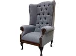 Wing Chair Poltrona Chesterfield Divano 1 Posto Tessuto Grigio Nuovo