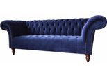 Divano Imbottito Chesterfield Design Divano A 3 Posti Blu Tessile Nuovo