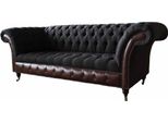 Divano Chesterfield 3 Posti Divano In Pelle Rivestimento Sedile Tessuto Nero Nuovo