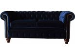 Divano Chesterfield Blu In Stile Classico Inglese Divano 3 Posti Imbottito 230Cm