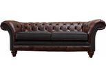 Divano Chesterfield Marrone In Stile Classico Inglese Divano 3 Posti Imbottito 230Cm