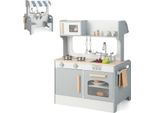 Costway Cucina Per Bambini 2 In 1 Con Accessori, Cucina Da Gioco Con Ristorante Per Cucinare E Servire, Cucina In Legno Con Rubinetto, Lavello, Fornello, Forno, Ganci Per Asciugamani, Cucina Giocattolo Per Bambini A Partire Dai 3 Anni Di Età