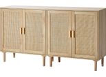 Vevor Mobile In Rattan Cassettiera In Rattan 2 Pz. Mobile Contenitore Con 4 Ante Magnetiche, Credenza Buffet Con Ripiani Regolabili