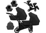 Kunert Brav Duo 2In1 Passeggino Doppio Nero Con Ruote In Gel E Telaio Nero