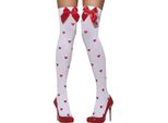 Smiffys - Calze Autoreggenti Con Fiocco Da Donna SM251 (Taglia Unica) (Bianco/Rosso)