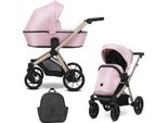 Carrozzina Kunert Brav 2In1 In Ecopelle Rosa Con Telaio Champagne E Ruote In Gel