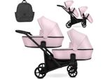 Carrozzina Doppia Kunert Brav Duo 2In1 In Ecopelle Rosa Baby Con Ruote In Gel E Telaio Nero