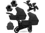 Passeggino Doppio Kunert Brav Duo 3In1 In Ecopelle Nero Con Ruote In Gel E Telaio Nero