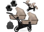 Passeggino Doppio Kunert Brav Duo 3In1 In Ecopelle Color Cappuccino Con Ruote In Gel E Telaio Nero