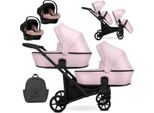 Carrozzina Doppia Kunert Brav Duo 3In1 In Ecopelle Rosa Baby Con Ruote In Gel E Telaio Nero