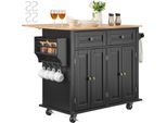 Succebuy Carrello Per Isola Da Cucina, Tavolo Mobile Con Piano In Legno Da 43" E Mobile Portaoggetti, Isola Mobile Con Ribalta, Portaspezie, Portasciugamani, Ripiano Regolabile"